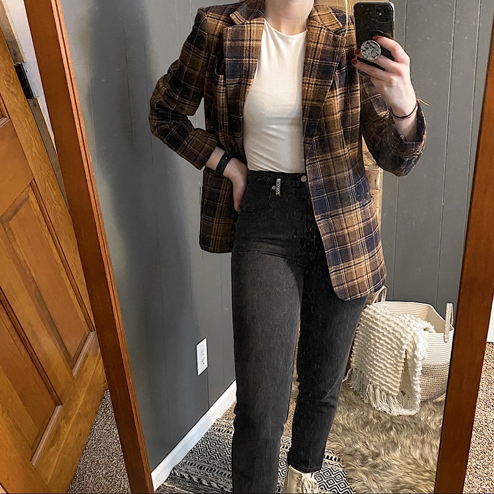 Vintage plaid wool blazer jacket